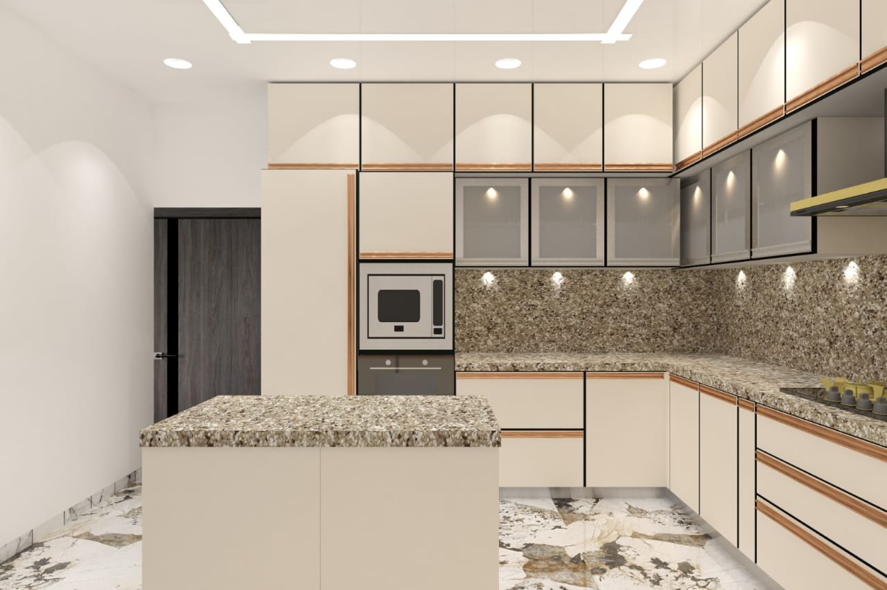 Residential island modular kitchen planned for family use